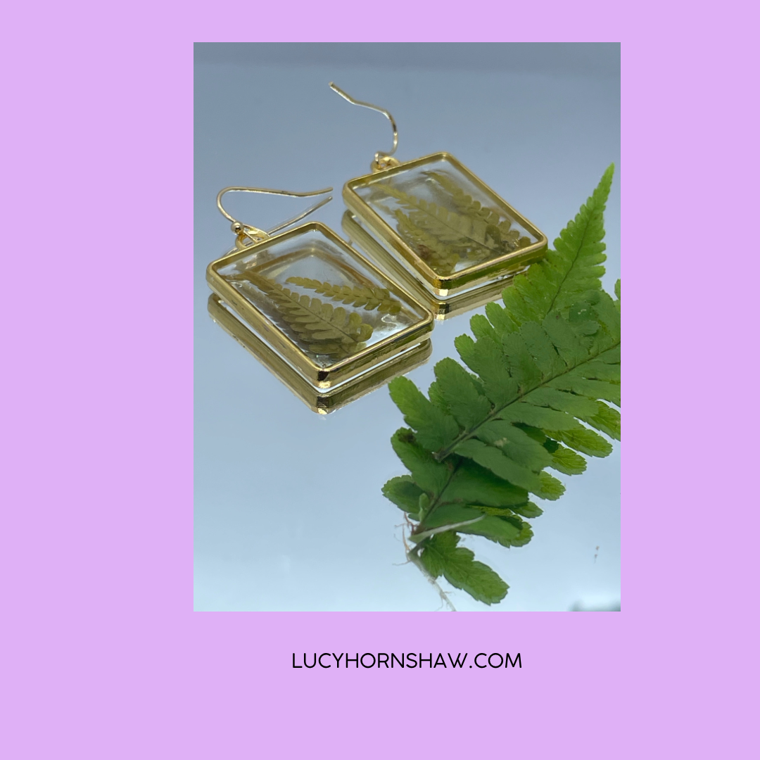 Fern & resin oblong earrings