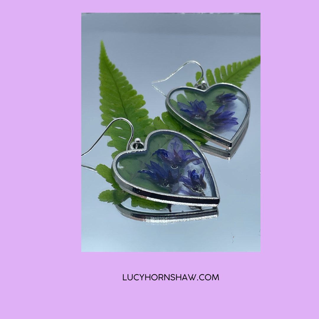 Campanula & resin heart earrings