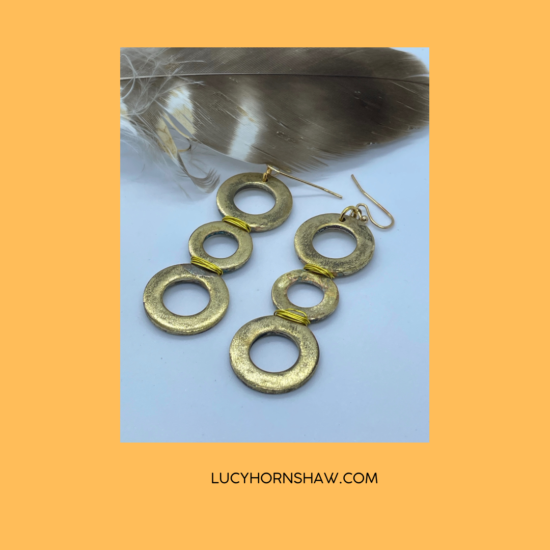 3 ring brass drop earrings