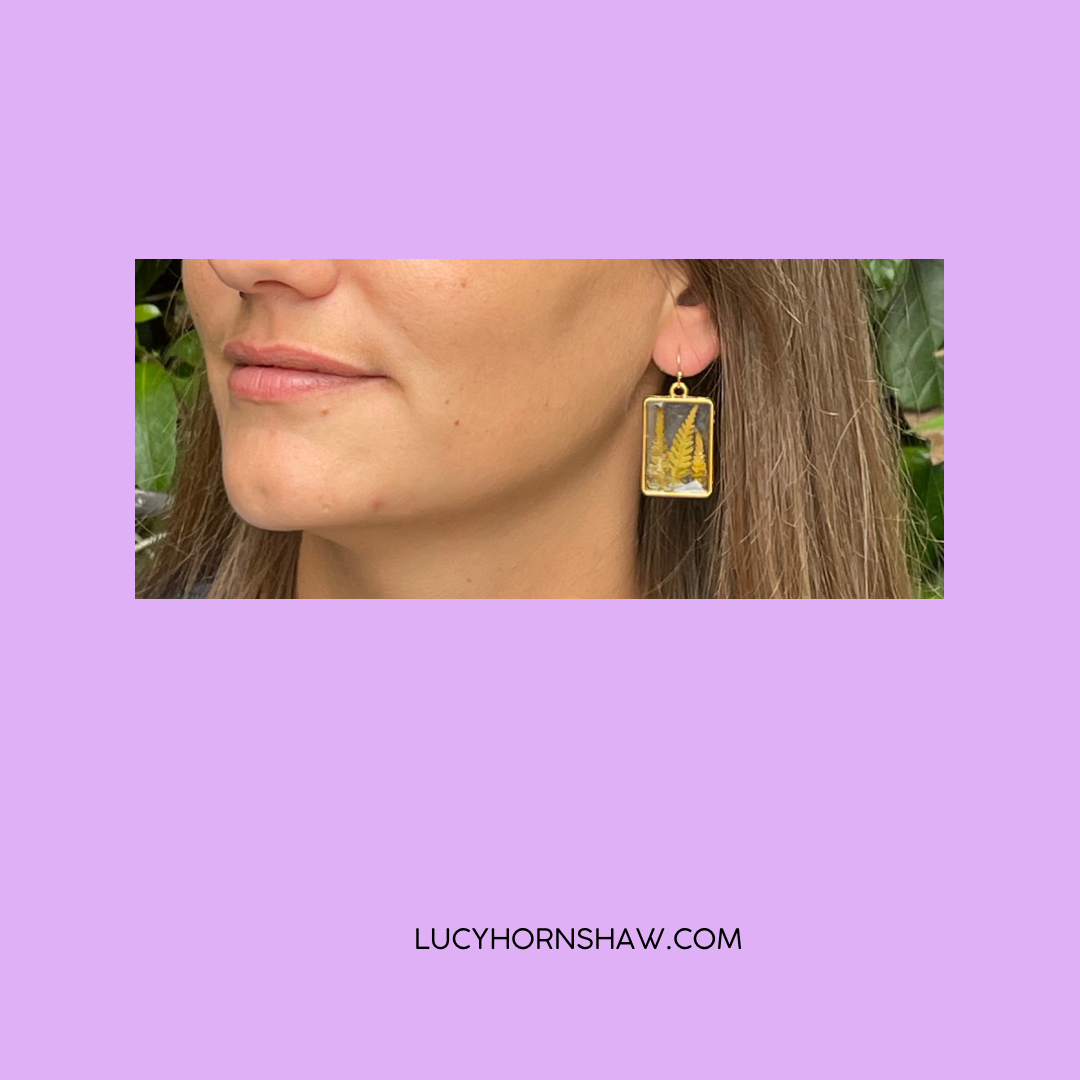 Fern & resin oblong earrings