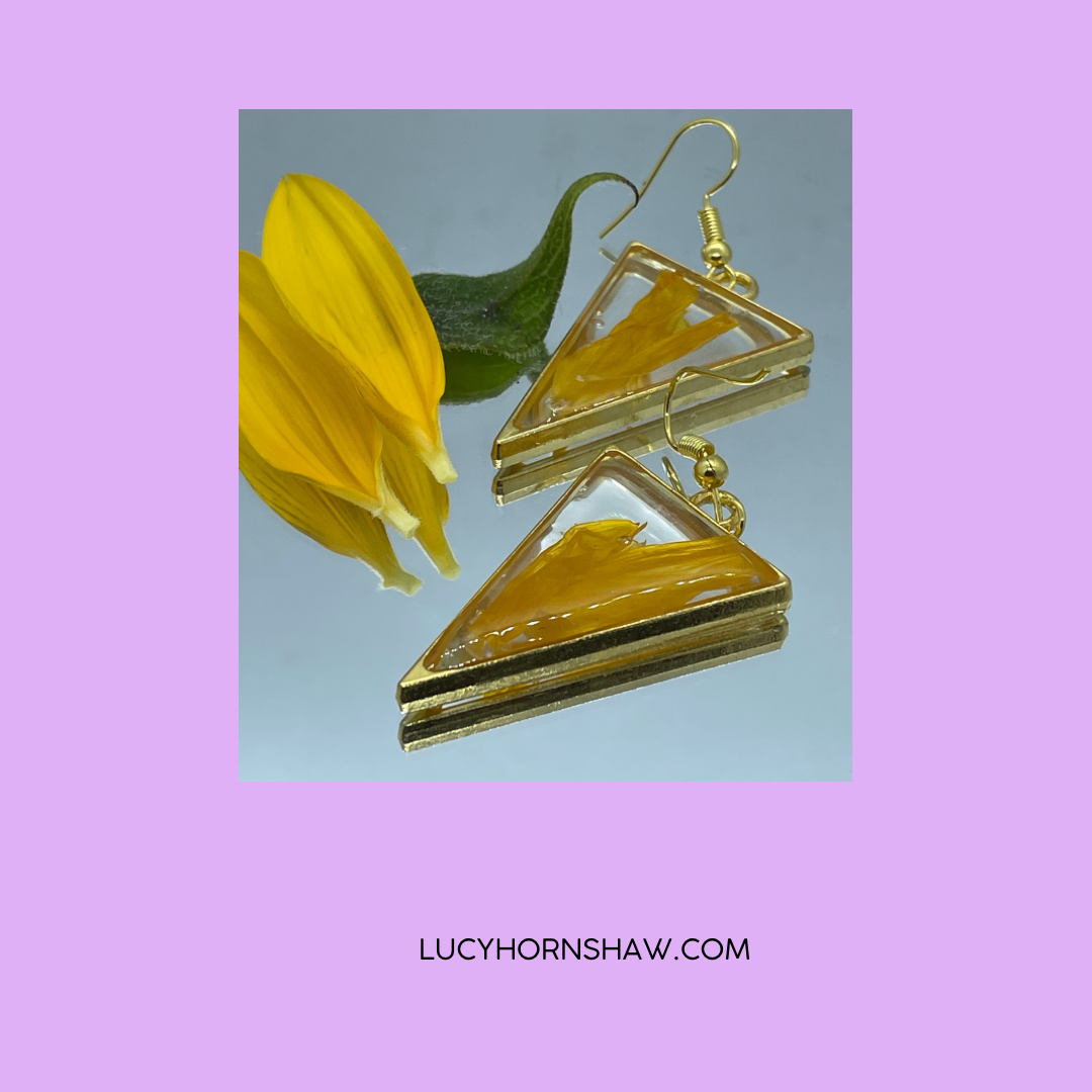Sunflower petals & resin triangle earrings
