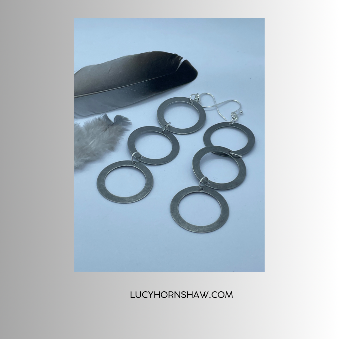 3 fine hoop steel drop earrings