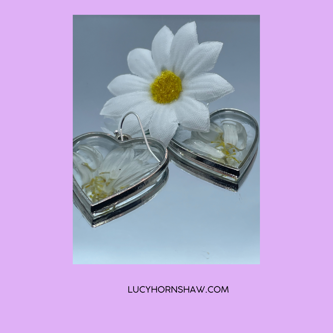 Michaelmas Daisy & resin heart earrings