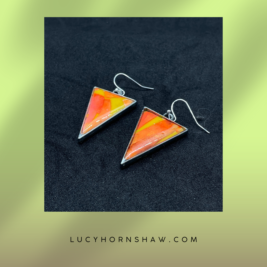 Orange & yellow inverted triangle polymer clay drop earrings