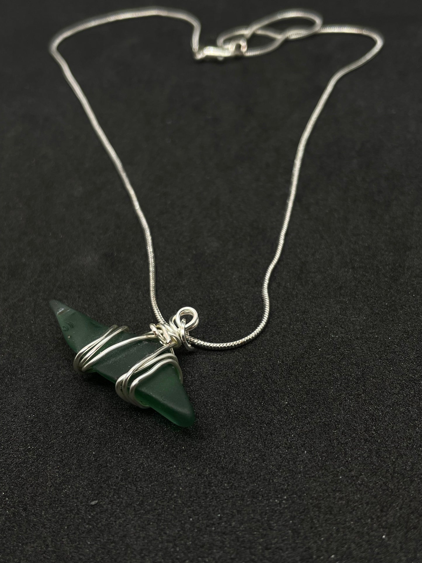 Green seaglass necklace with silver wrap