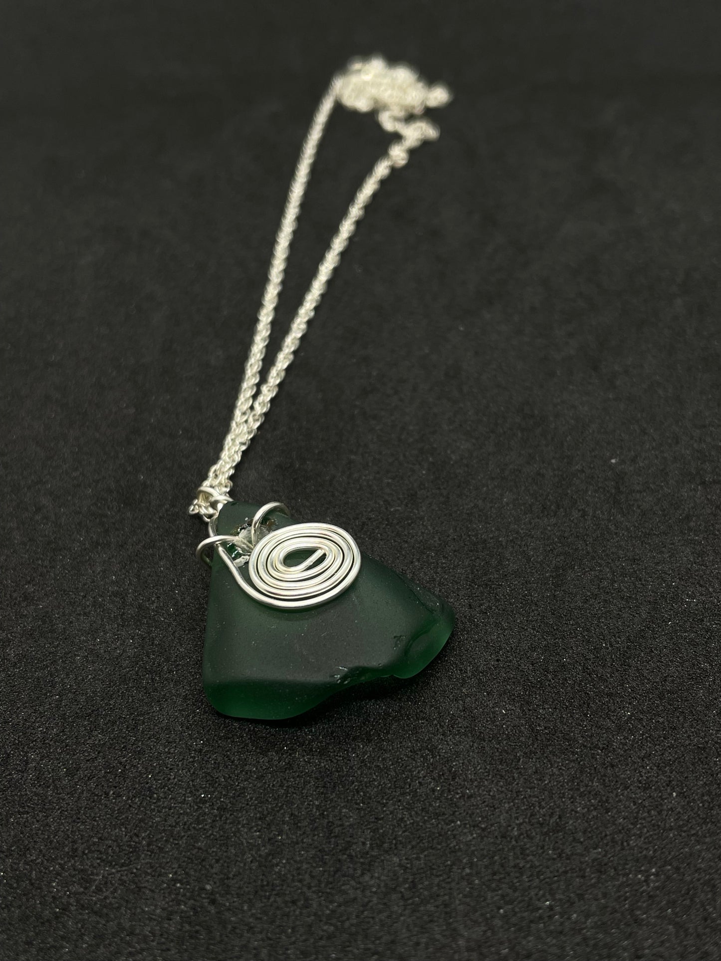 Green seaglass necklace with silver wire
