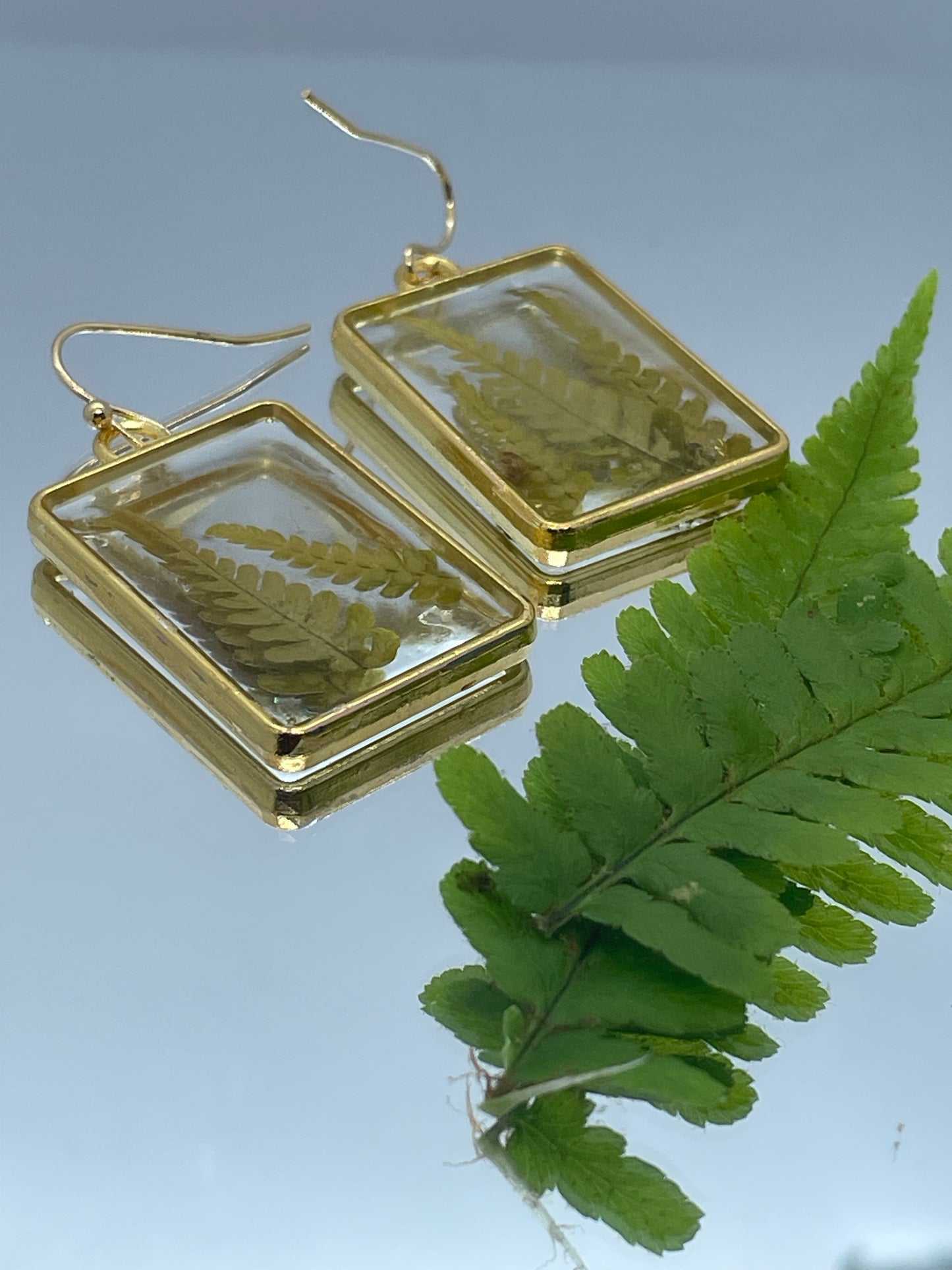 Fern & resin oblong earrings