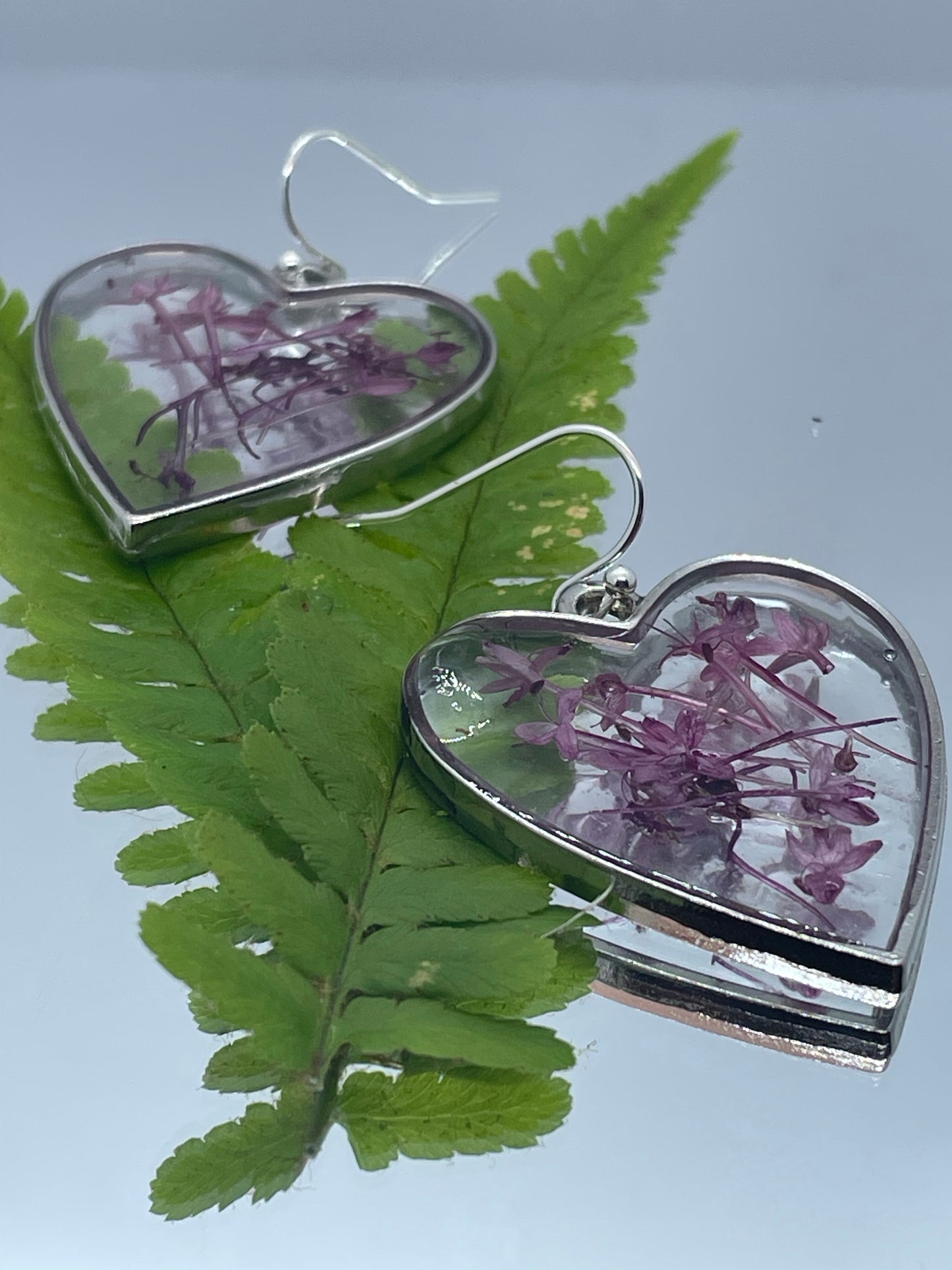 Valeriana flower & resin heart shape earrings