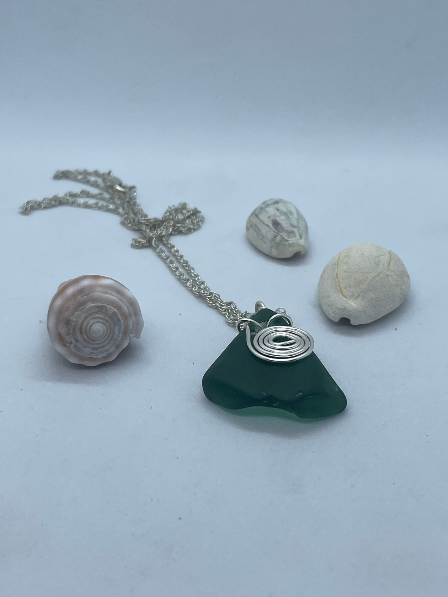 Green seaglass necklace with silver wire