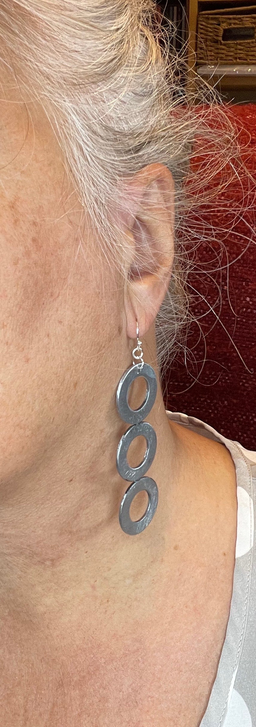 3 steel rings earrings