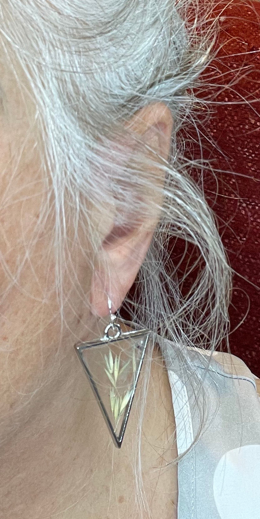 Grass seed & resin triangle earrings