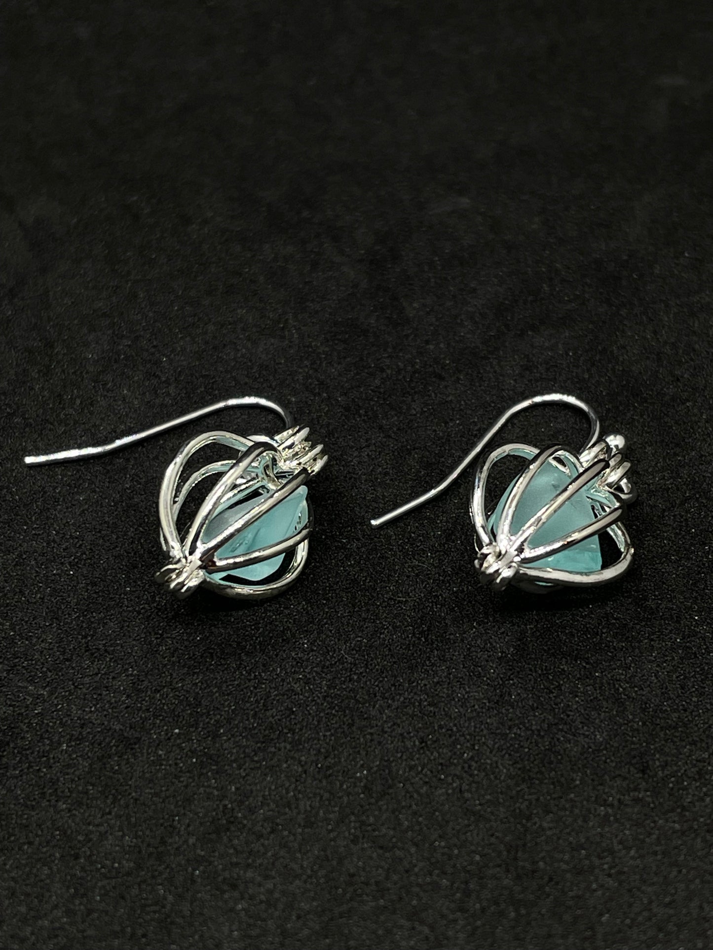 Turquoise Seaglass in silver cage earrings