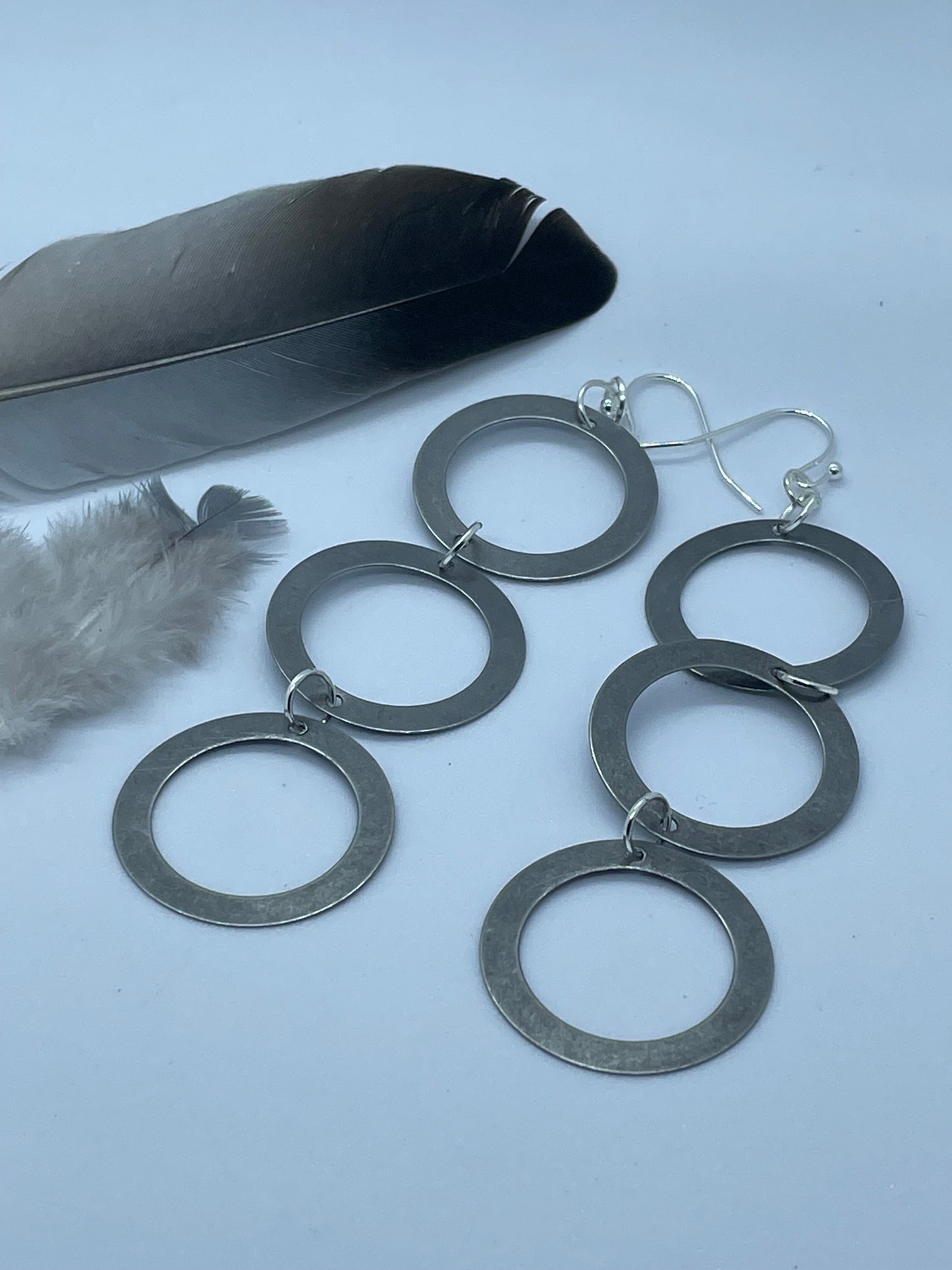 3 fine hoop steel drop earrings