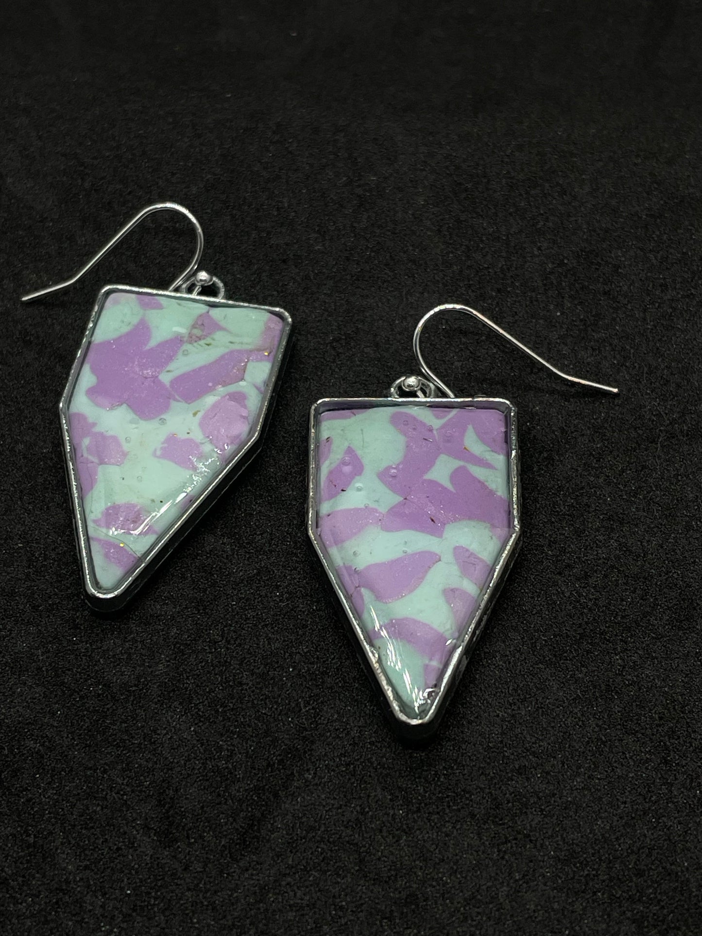 Blue & lilac polygon, polymer clay drop earrings