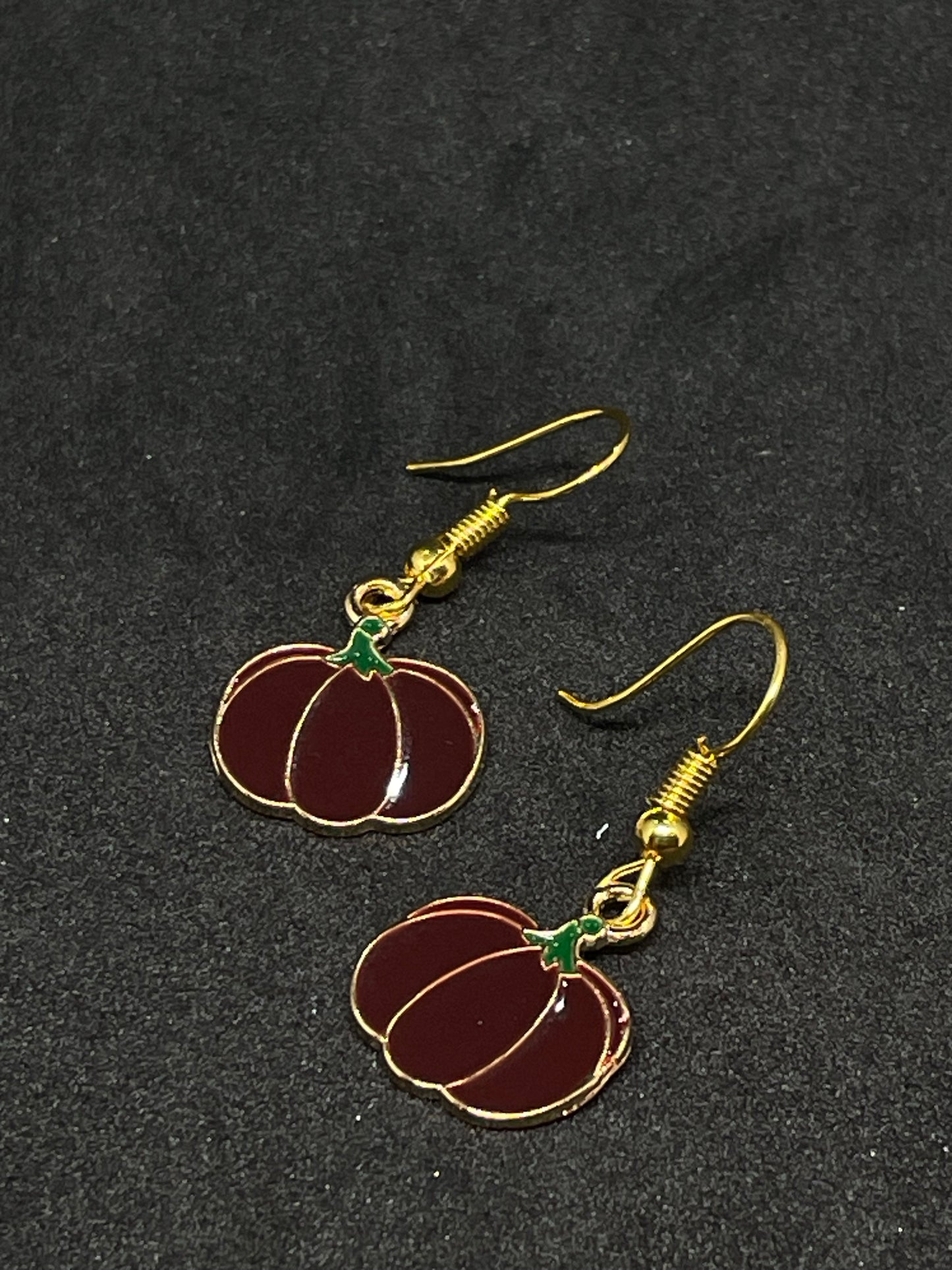 Pumpkin charm drop earrings with gold hooks