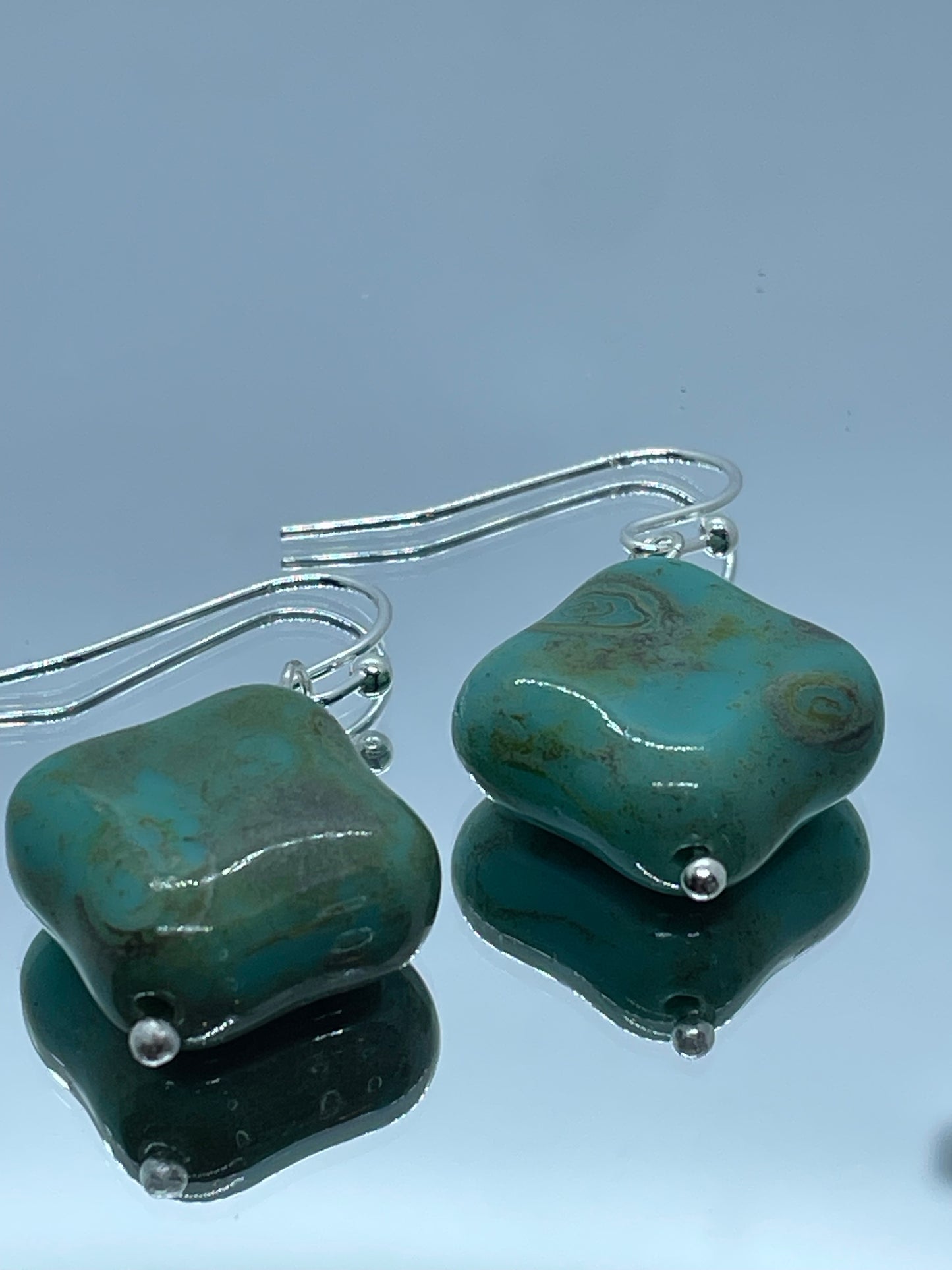 Turquoise rhombus bead on silver French hook, drop earrings