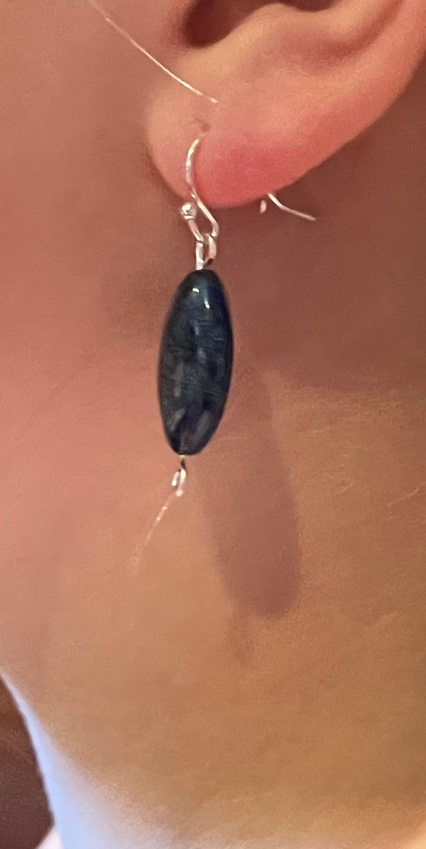 Blue oval bead drop earrings