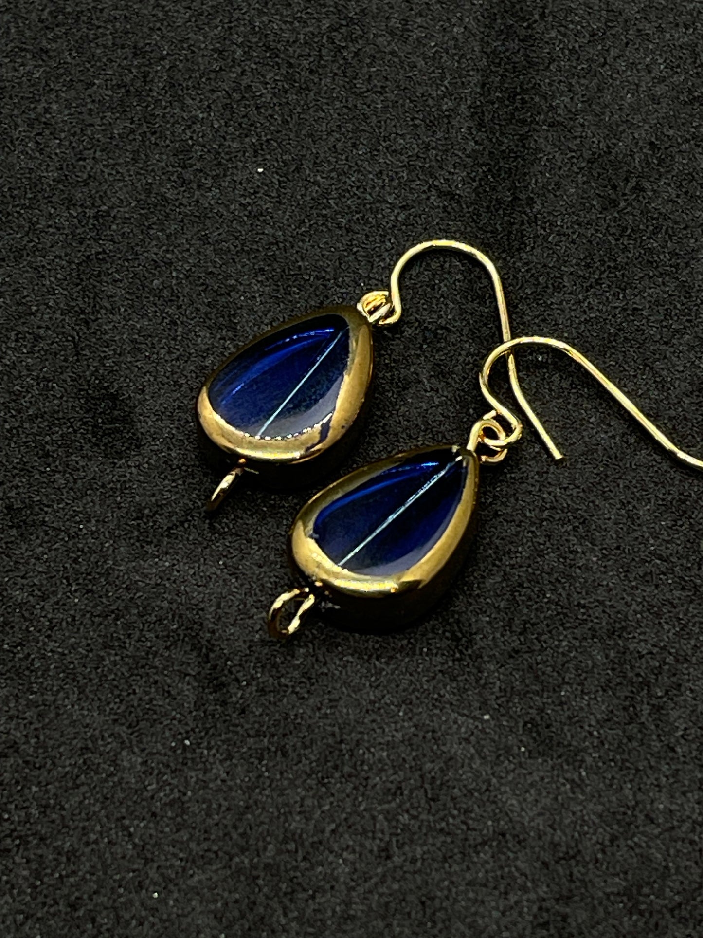 Blue glass teardrop bead, drop earrings