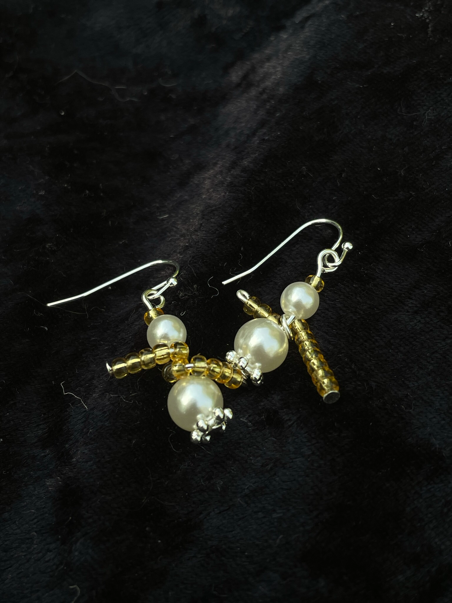 Pearl snowman with coloured scarf drop earrings