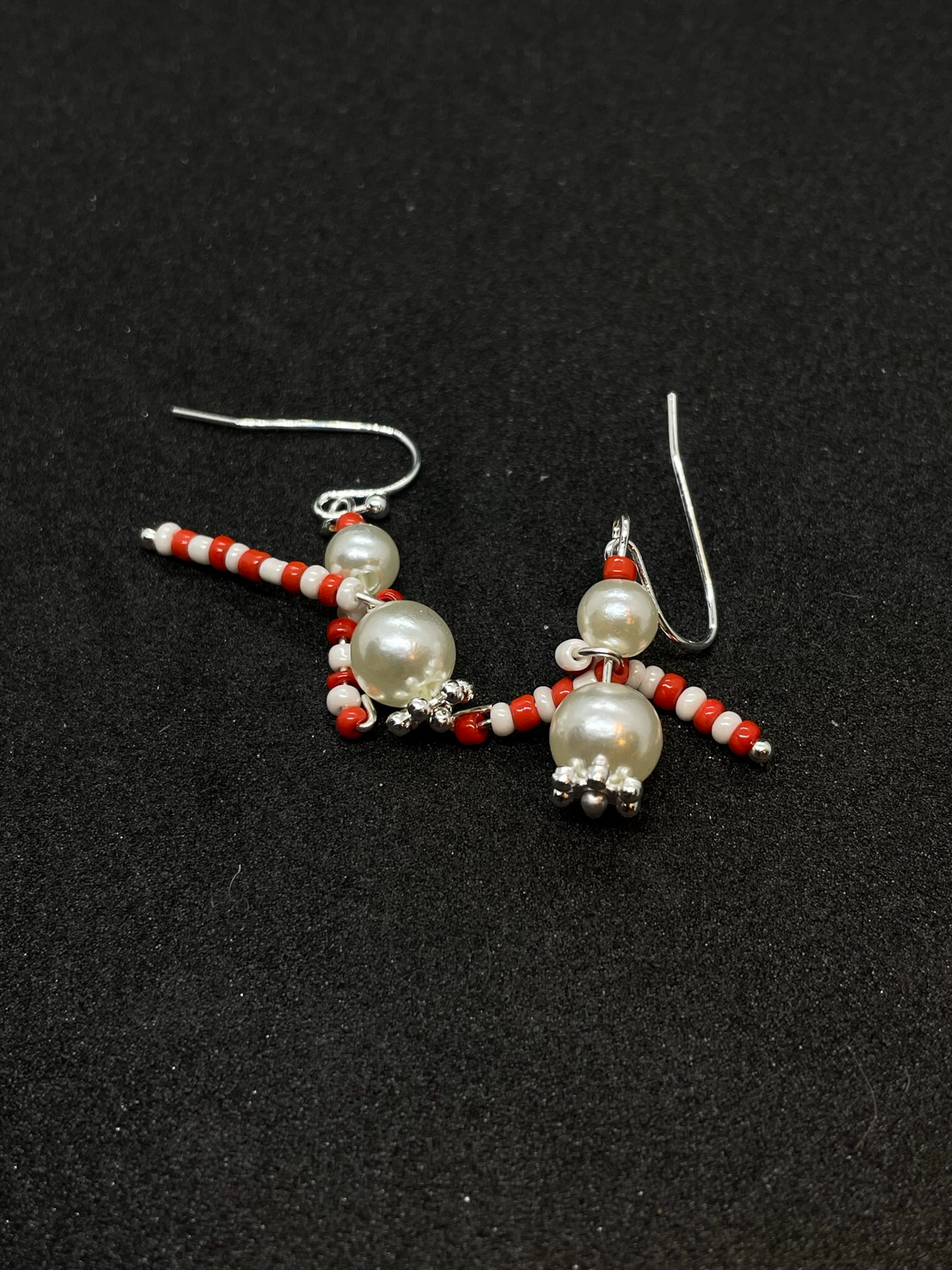 Pearl snowman with coloured scarf drop earrings