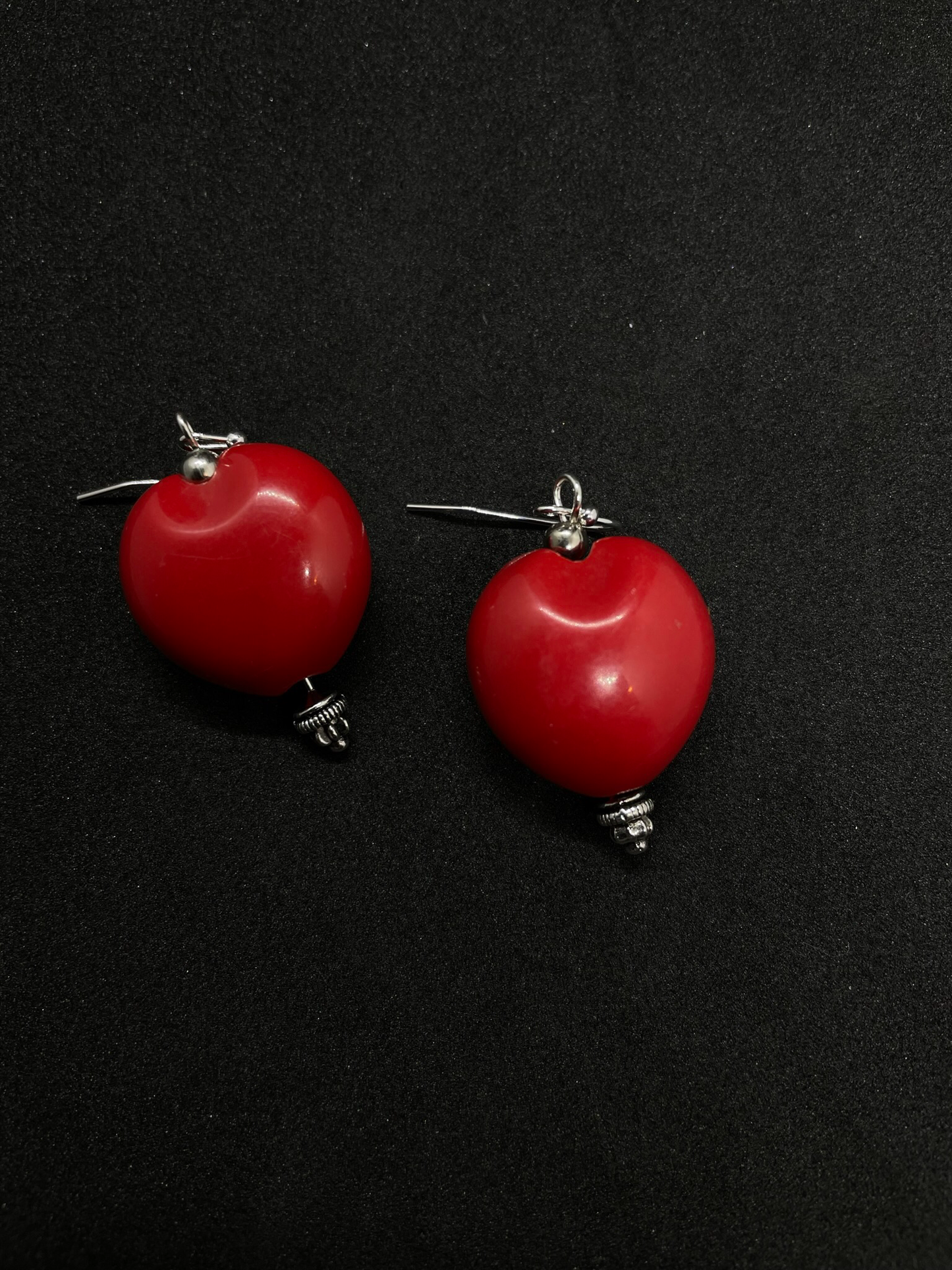 Red heart drop earrings
