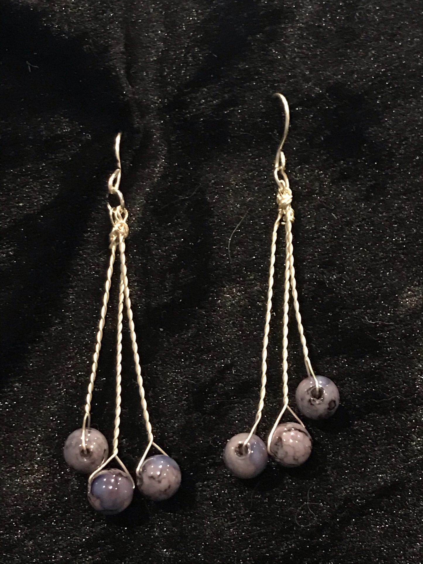 Wire & 3 grey bead earrings