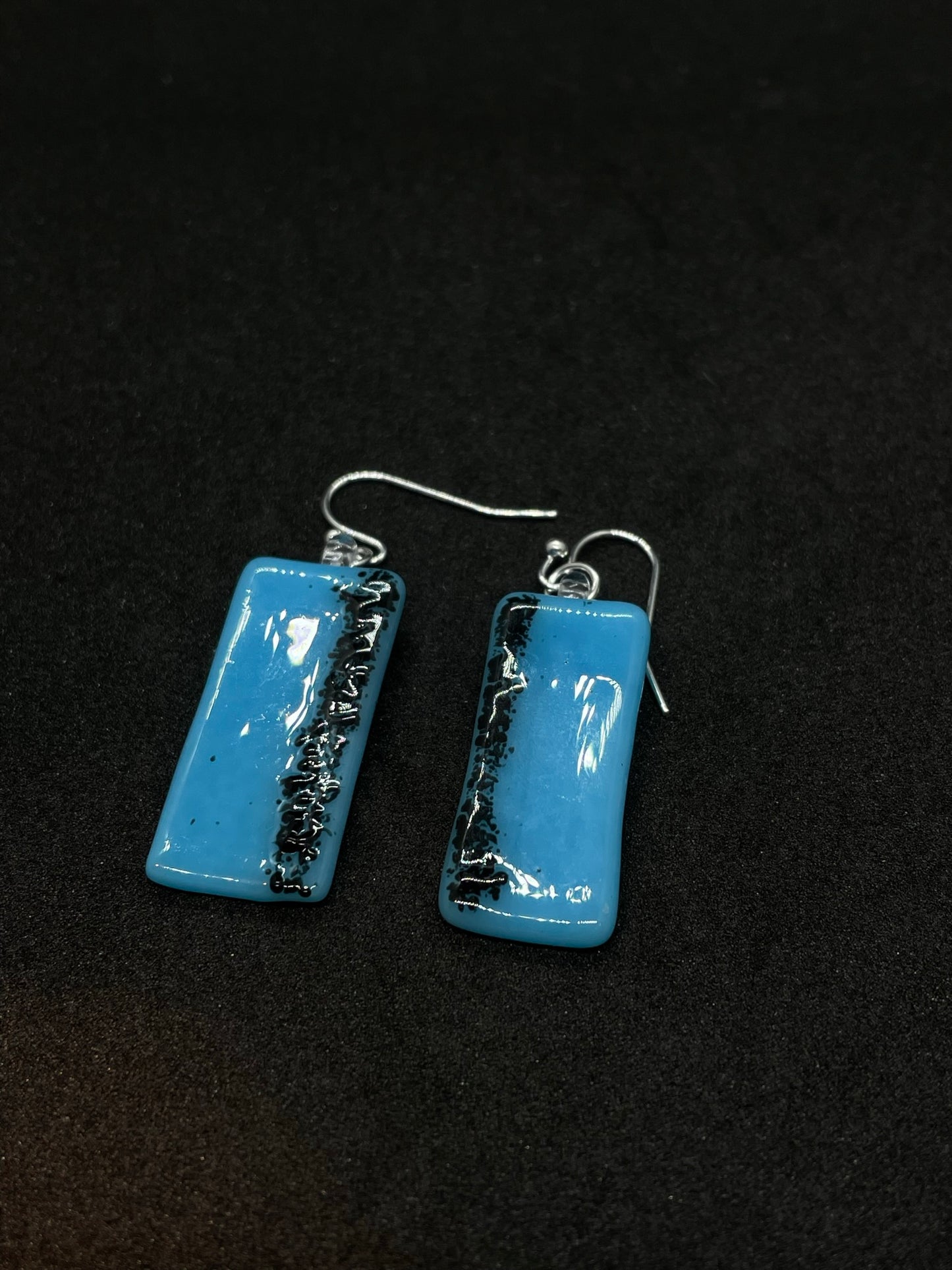 Fused blue & black glass oblong earrings