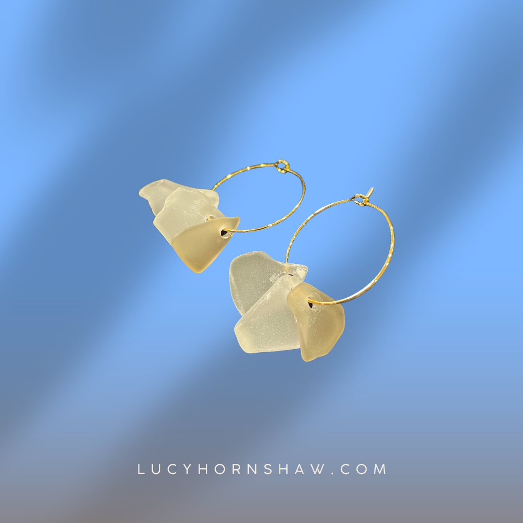 White - 3 pieces of Seaglass earrings on hoop