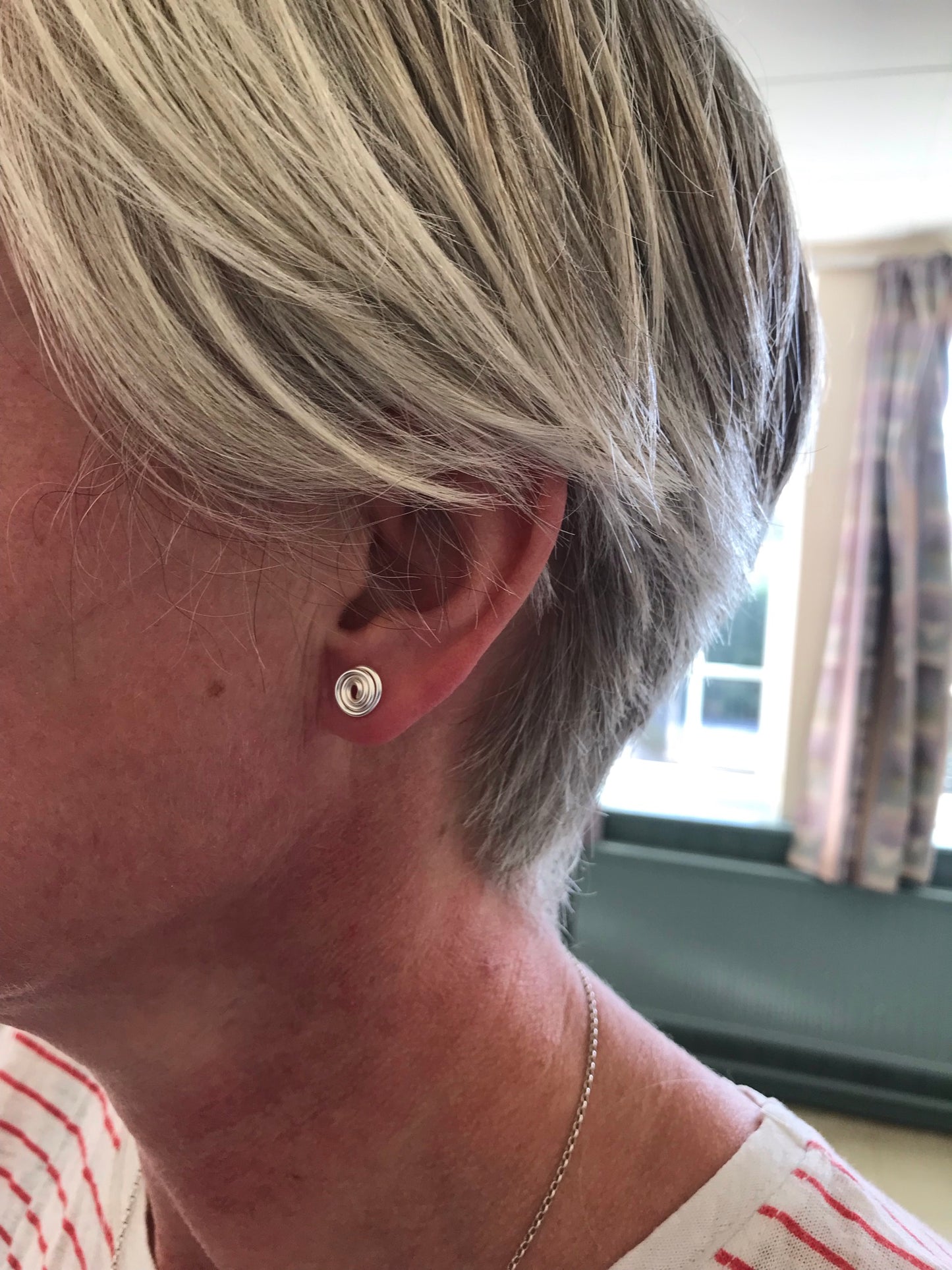 Silver wire coil stud earrings