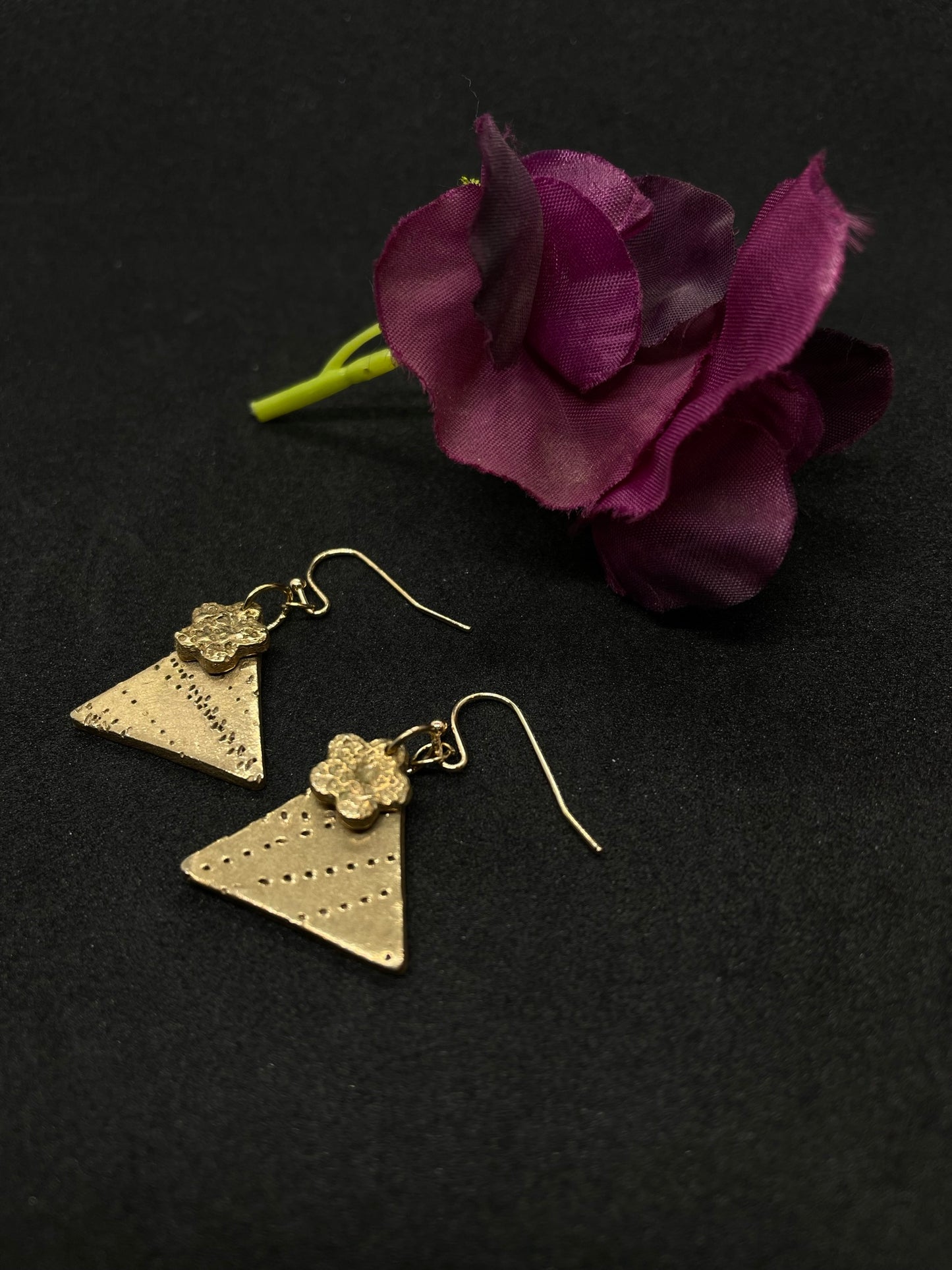 Bronze triangle & flower earrings