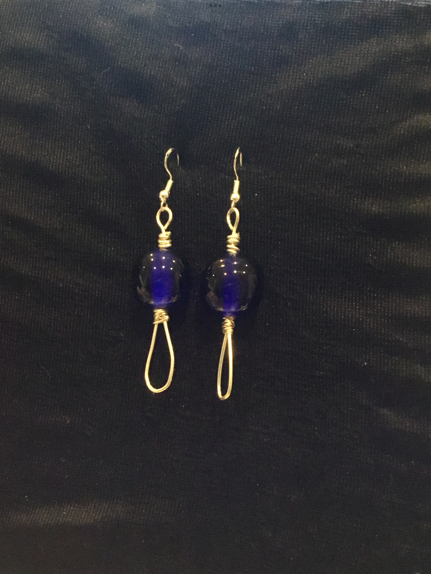 Wire & large blue bead earrings