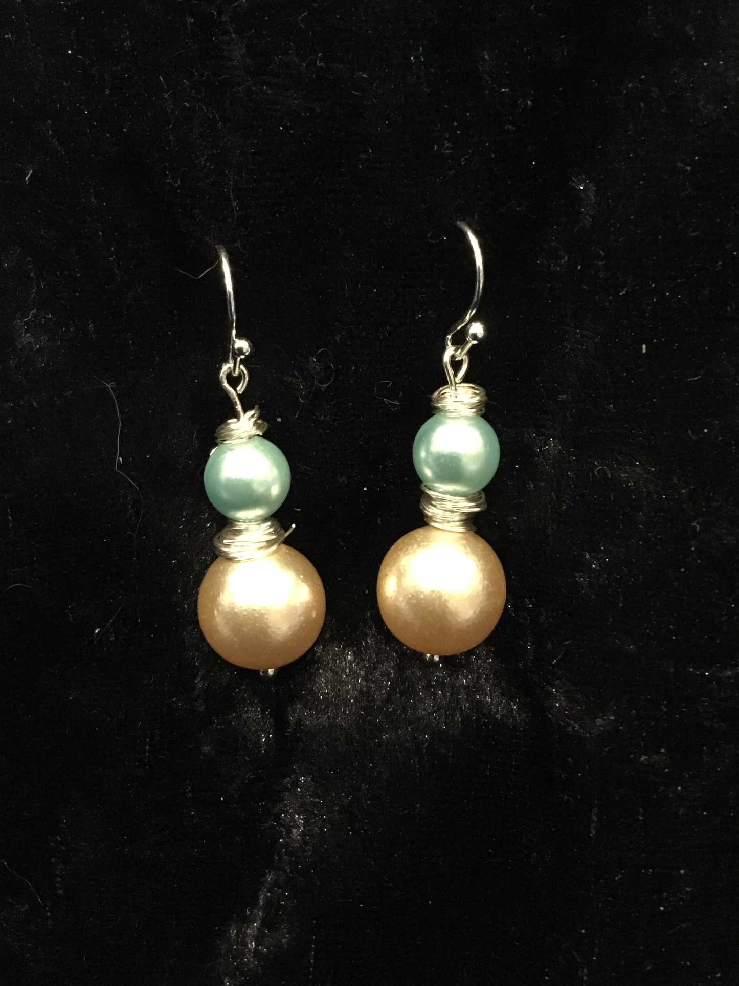 Wire with white & blue pearl earrings