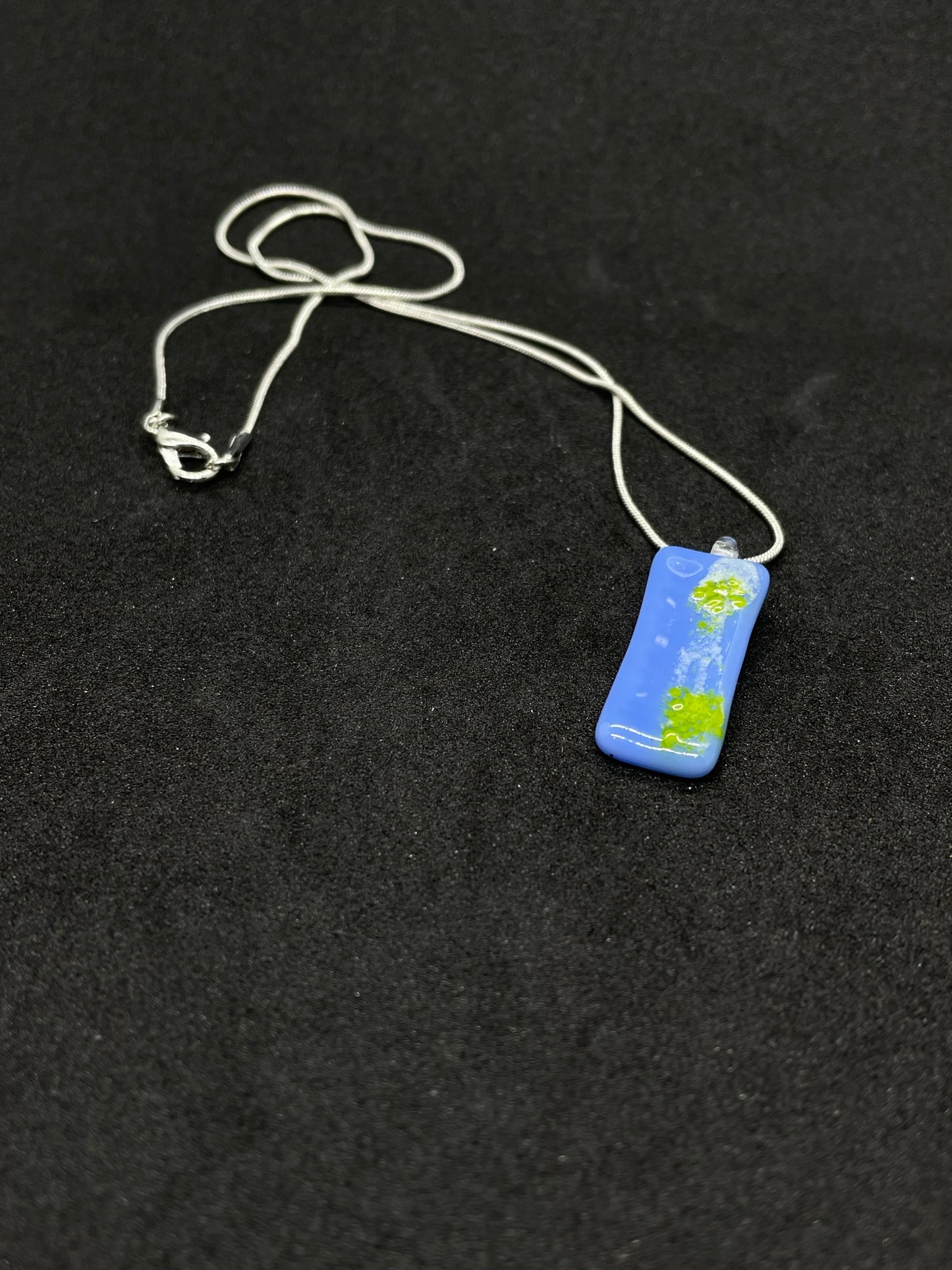 Fused blue and green glass oblong necklace