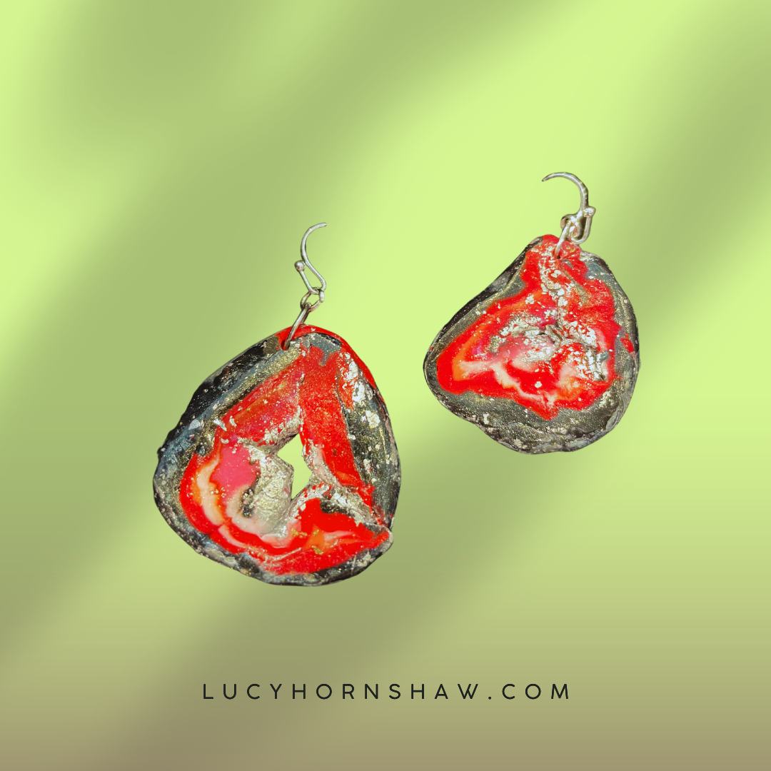 Black, white & red Polymer clay earrings