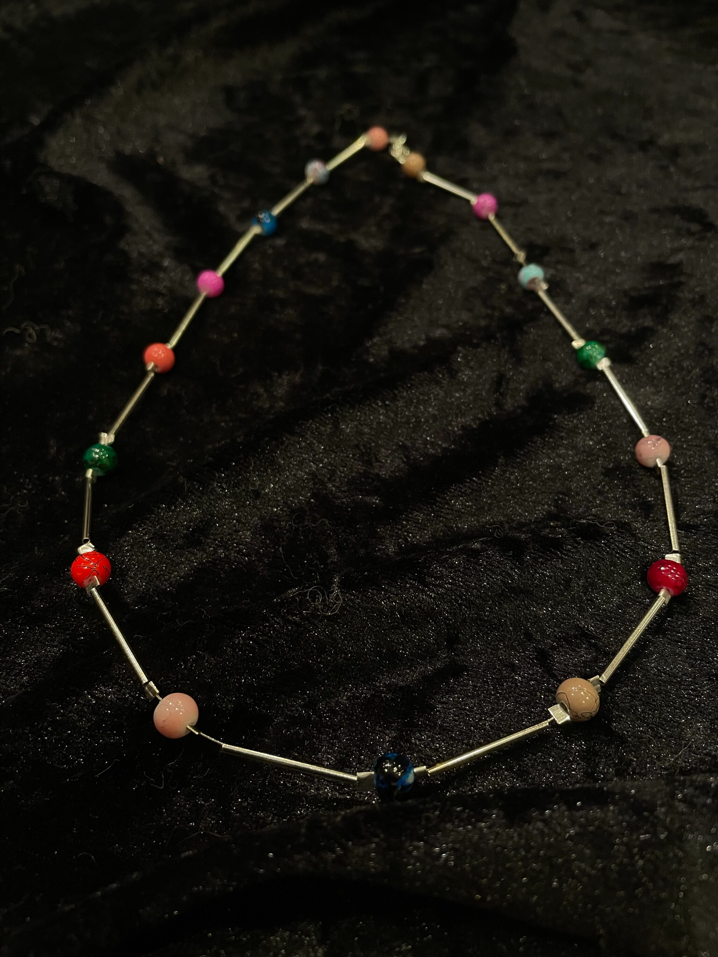 Wire & multi coloured bead necklace