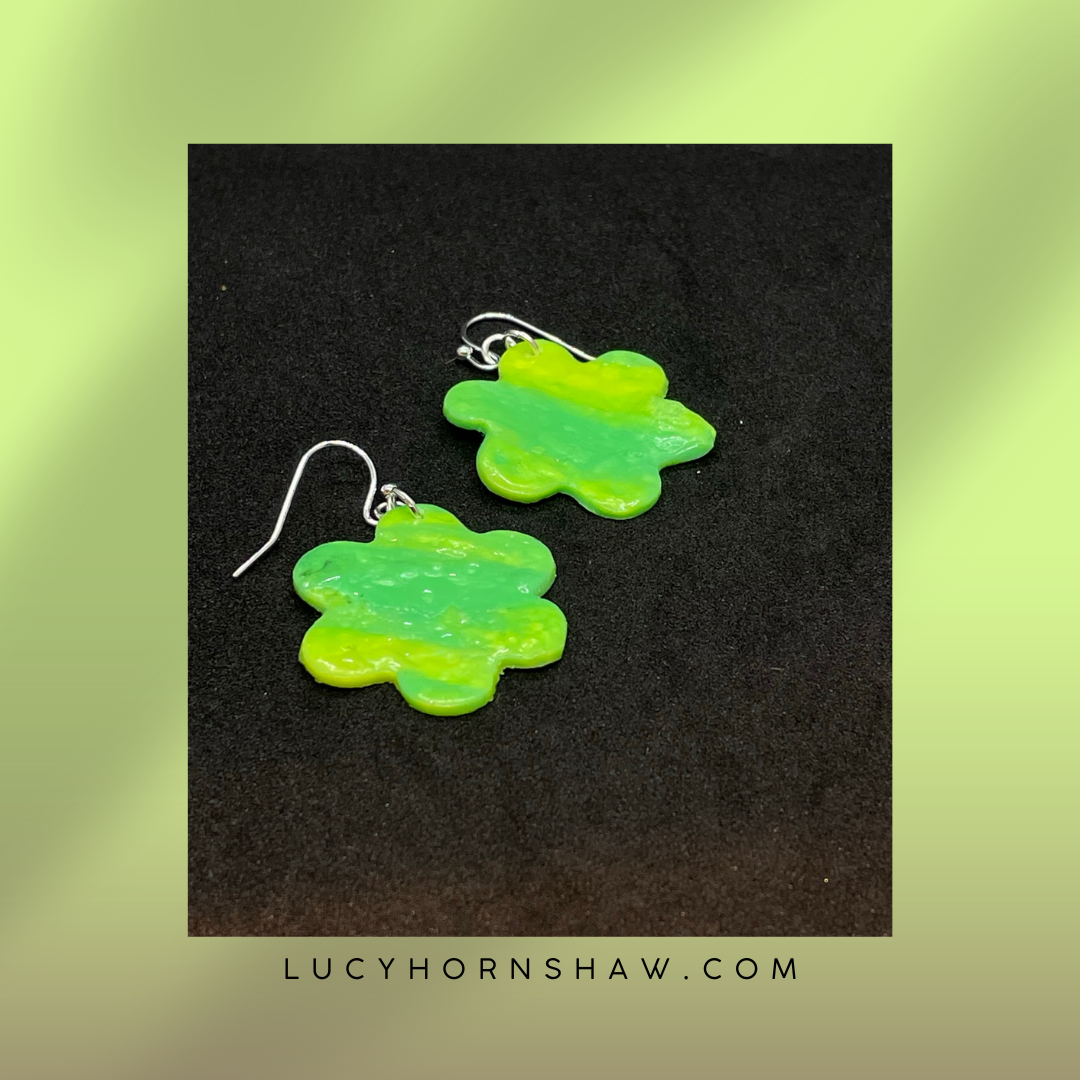Green Polymer clay flower earrings