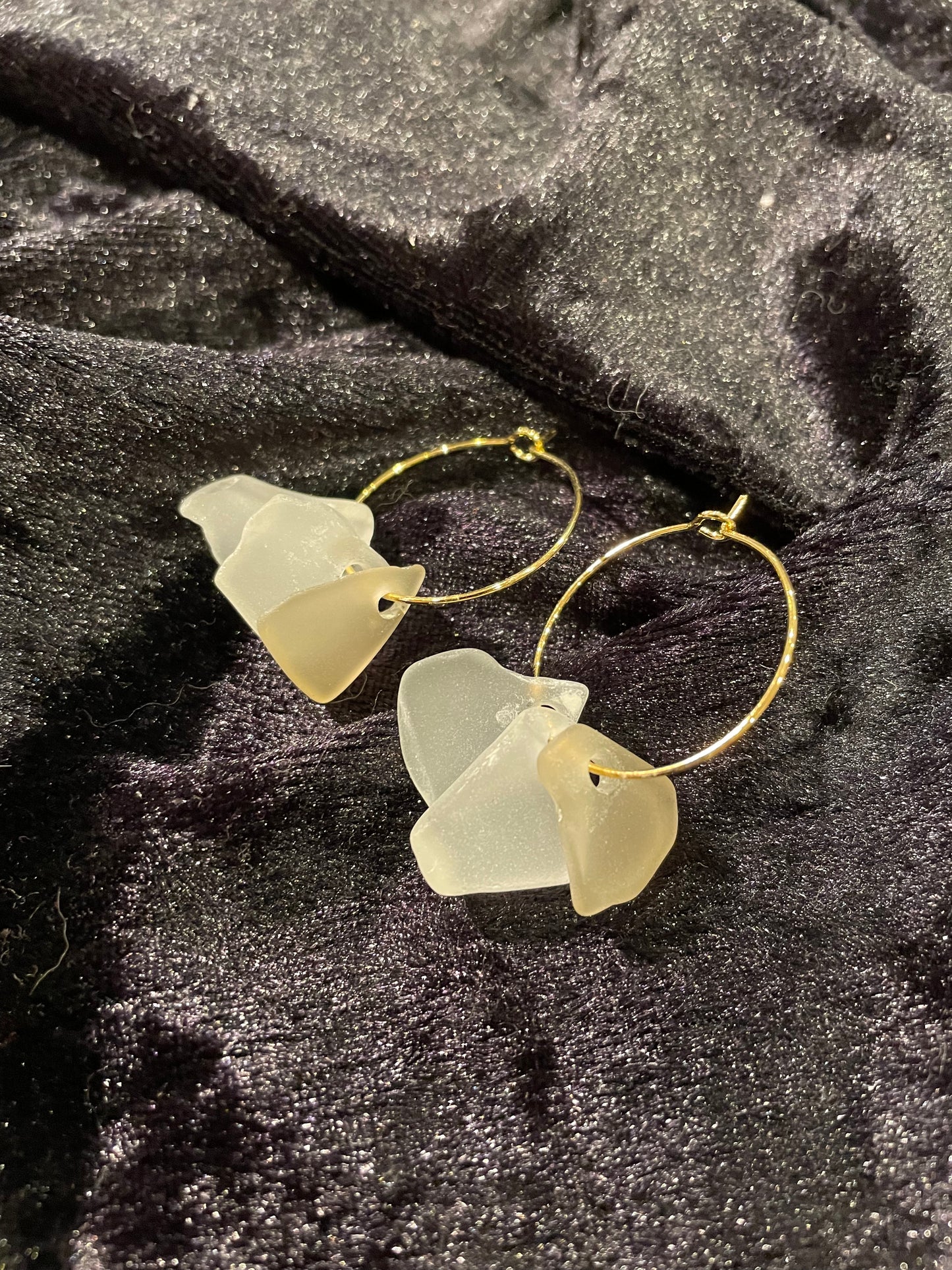 White - 3 pieces of Seaglass earrings on hoop