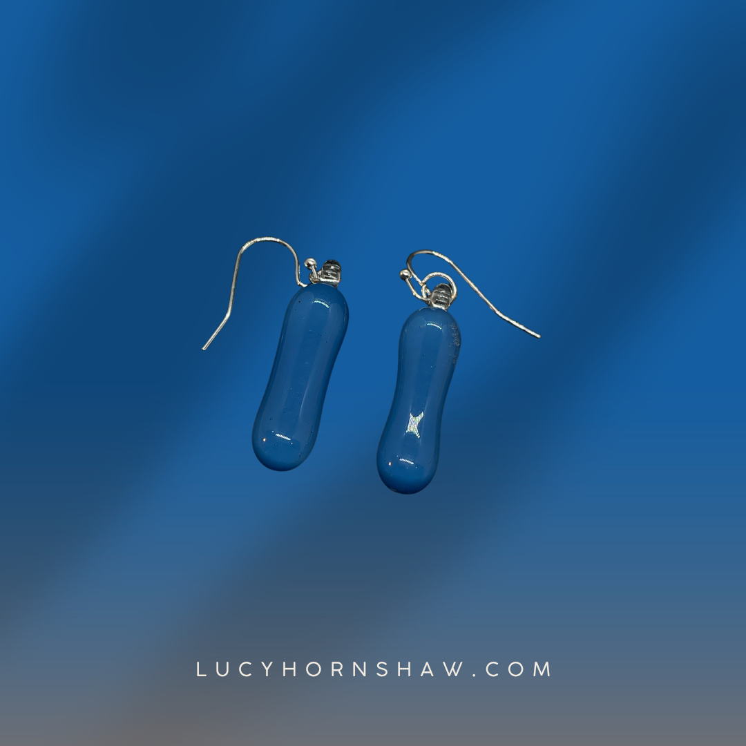 Beautiful blue drop earrings made with fused glass