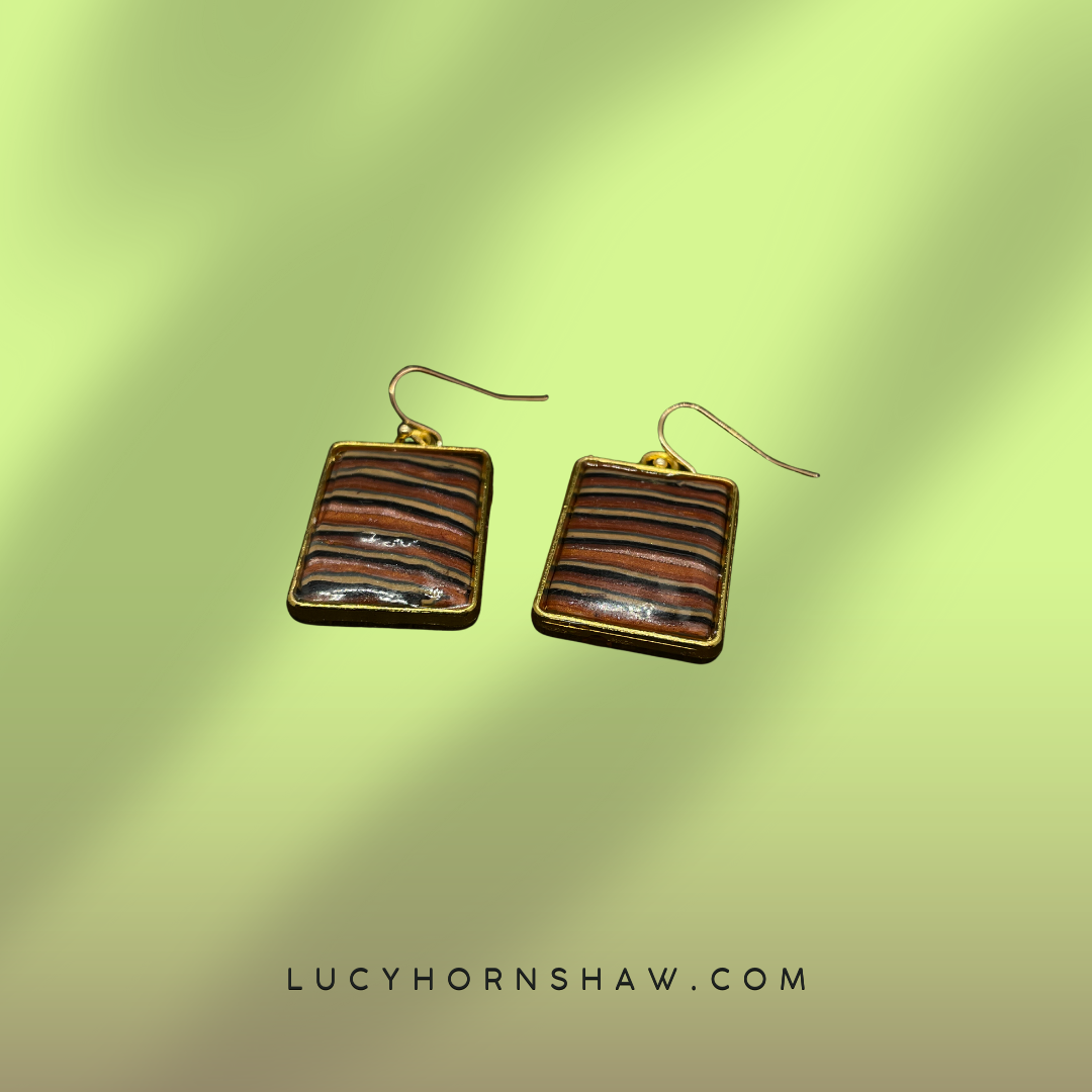 Brown stripes Polymer clay earrings