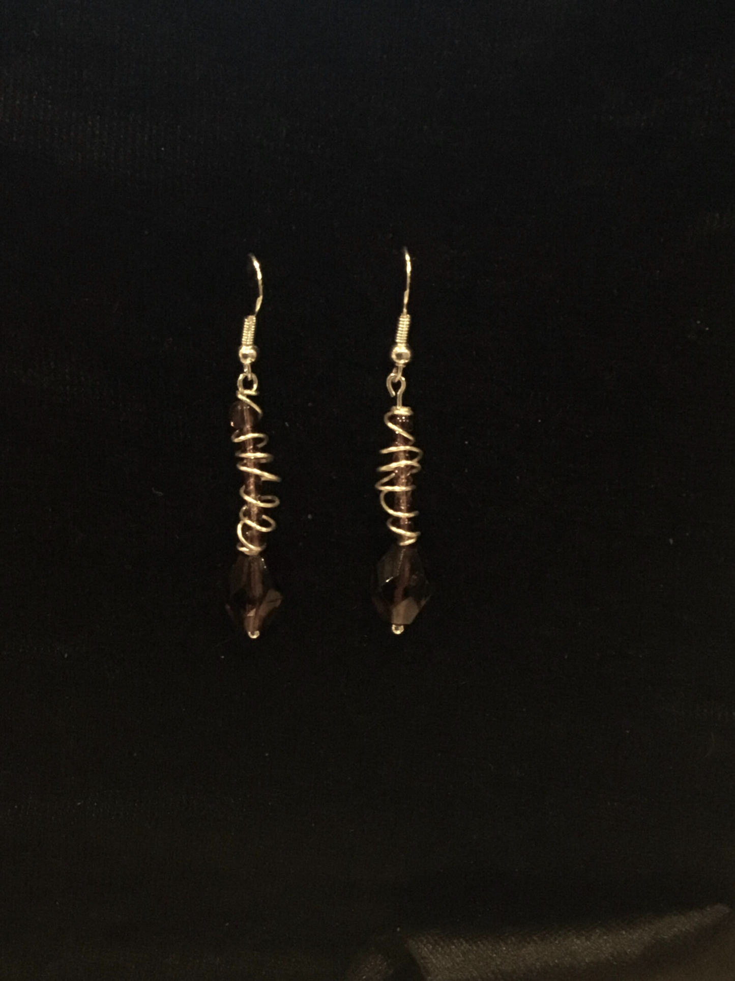 Wire & burgundy bead earrings with silver wire twist