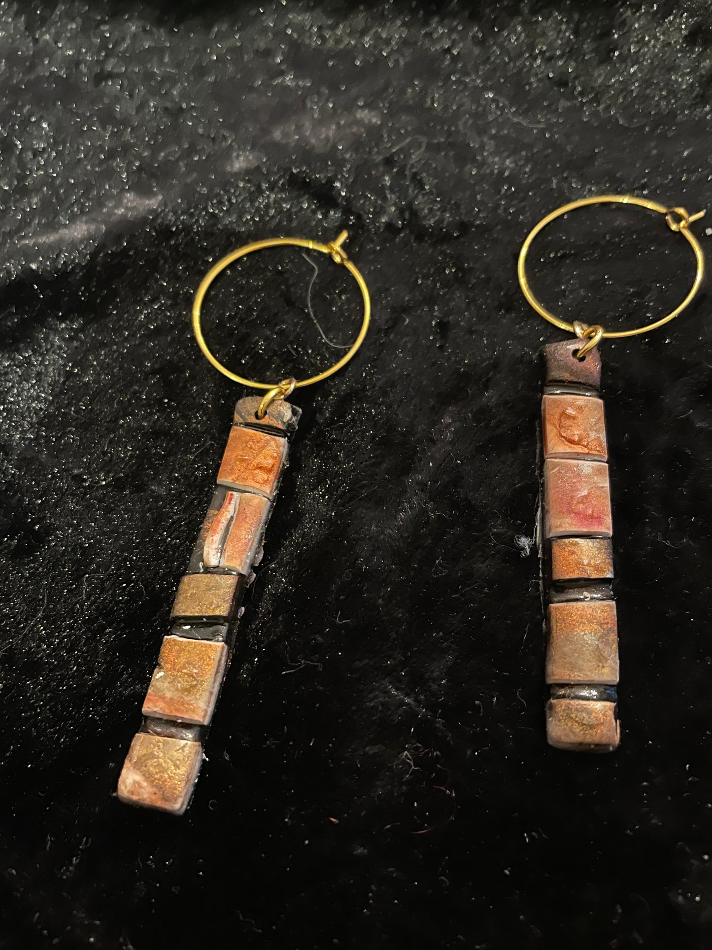 Brown & black metallic ink, on hoop Polymer clay earrings