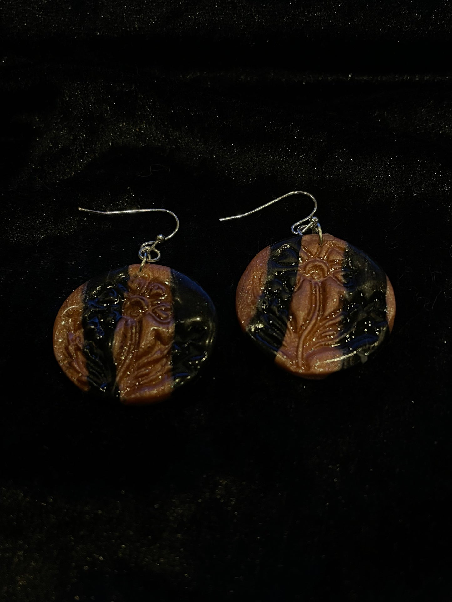 Pink & black disc Polymer clay drop earrings