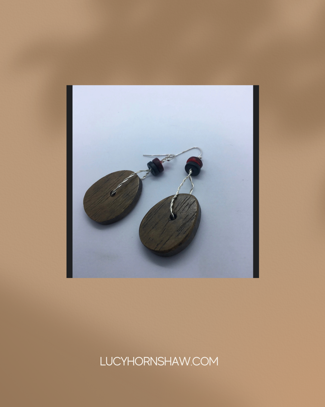 Wooden large beads on wire earrings