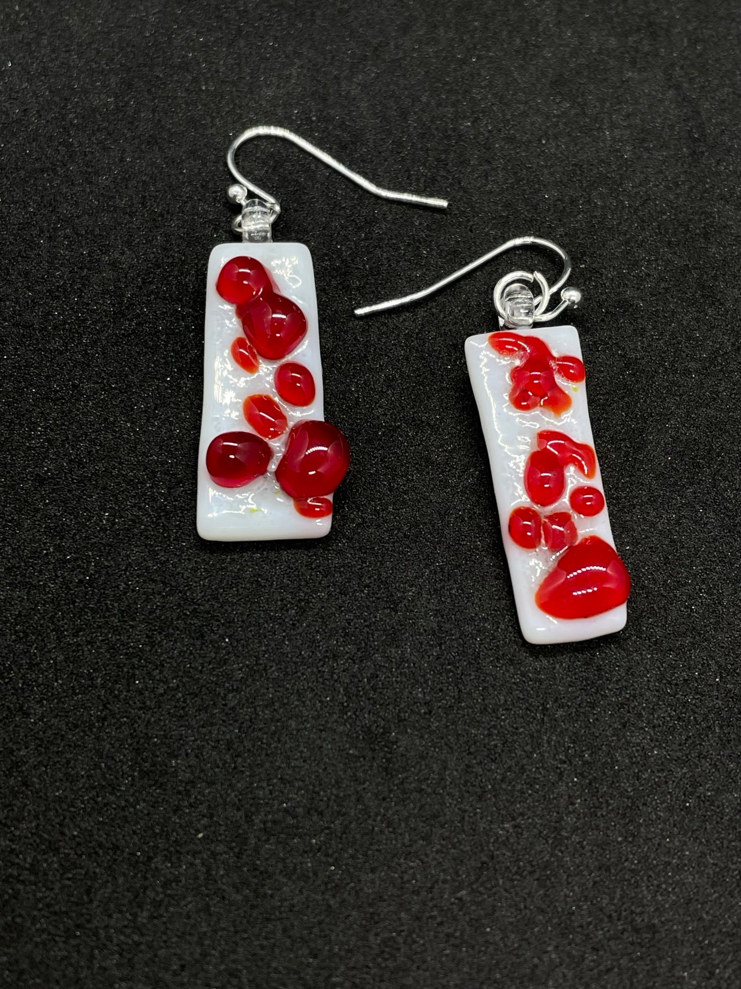 Fused red and white glass oblong earrings
