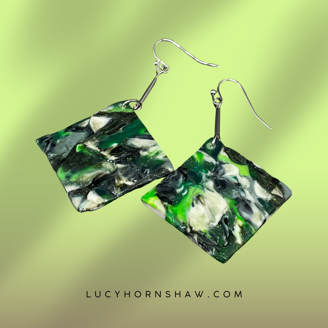 Green rhombus Polymer clay earrings
