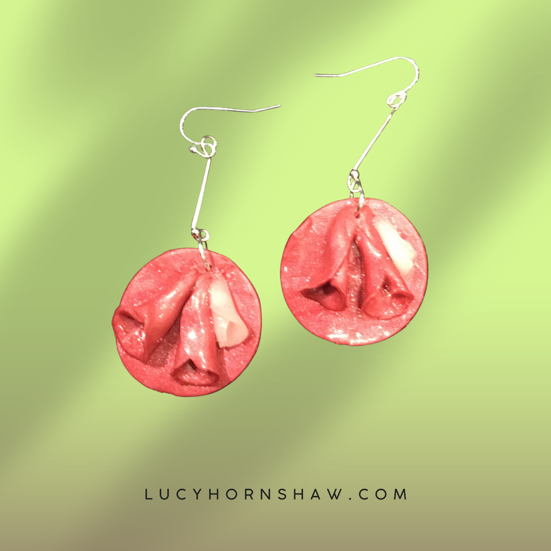 Pink Polymer clay earrings on long drop