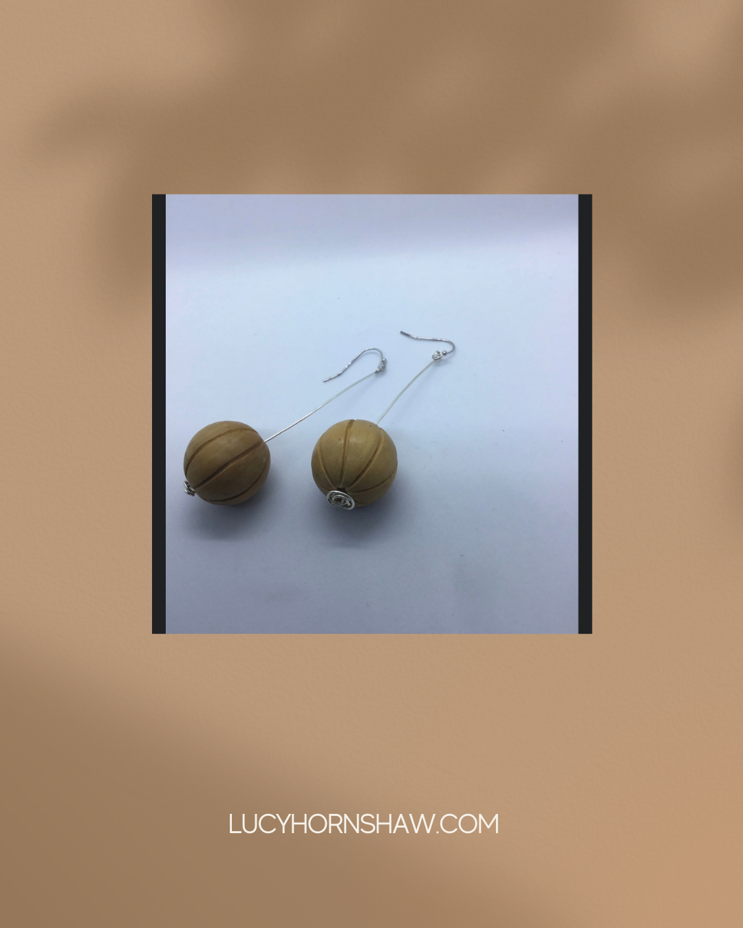 Wooden cream beads on wire earrings