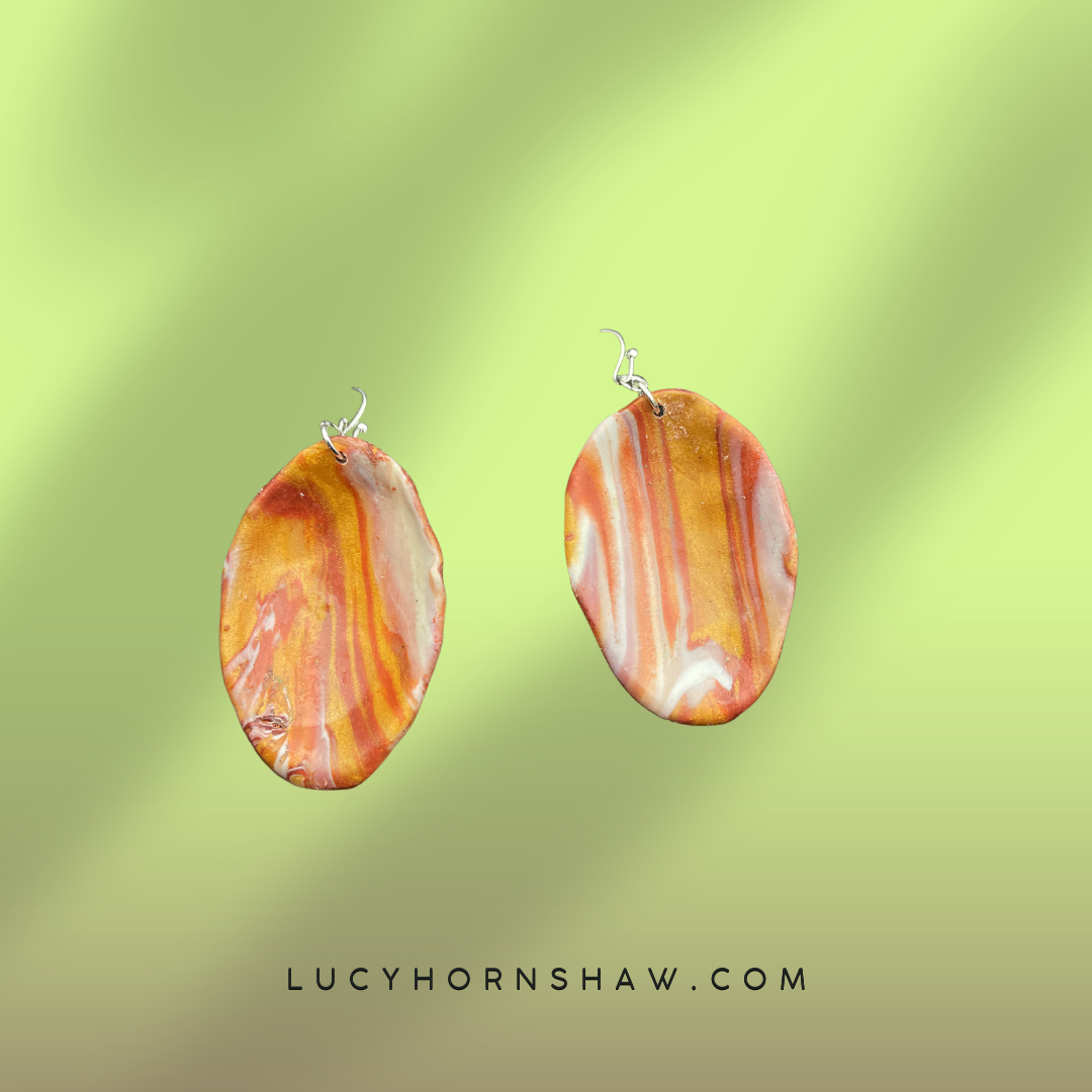 Mustard, orange & white Polymer clay earrings