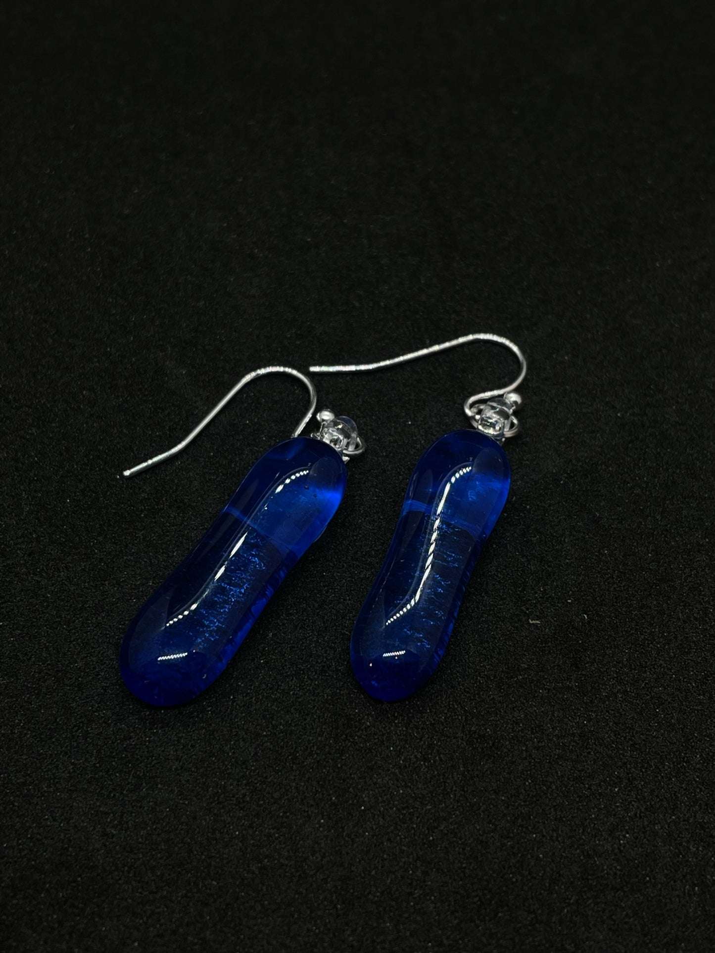 Fused dark blue glass oblong earrings