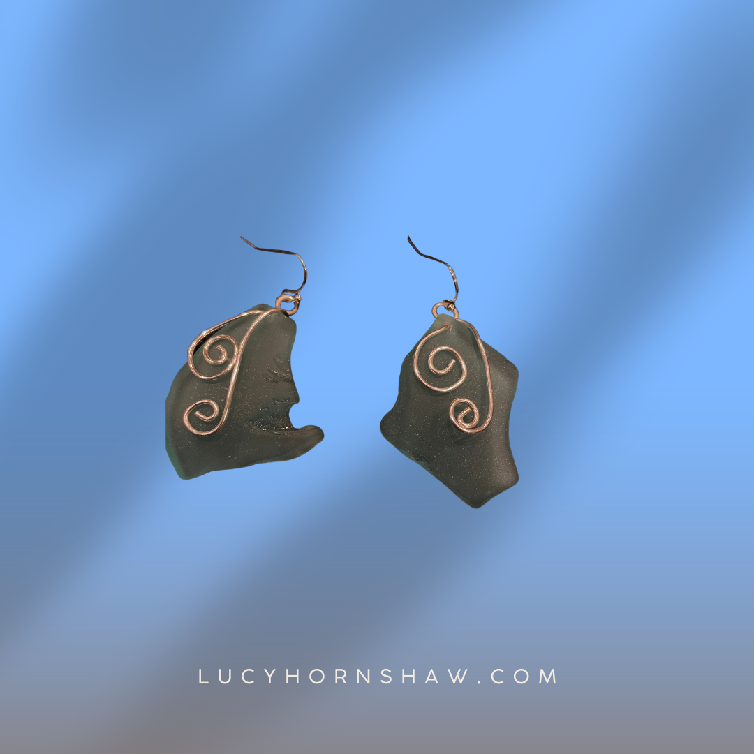 Turquoise & wire Seaglass earrings